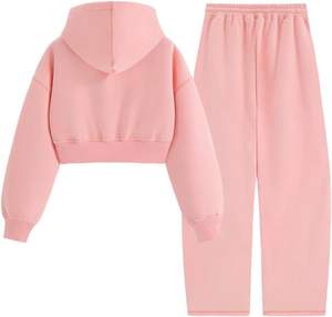 SUDADERO de algodón 100%, conjunto ligero con capucha, cierre de cordón, invierno, ecológico, lavado a la piedra, estampado de diamantes de imitación adornados - Product Image 2