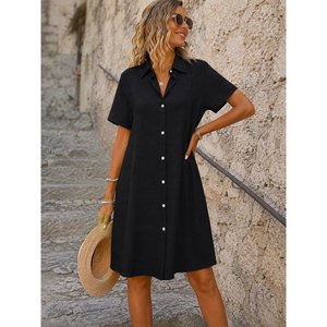 Robe courte Aerobin à manches courtes et col boutonné pour femme, 34655 - Noir - Product Image 2