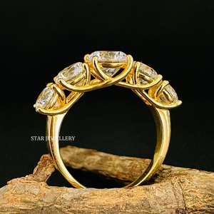 แหวนหมั้นเพชรโมอิสทรงกลมสีทอง14K 5ก้อนแหวนเพชรโมอิสซาไนต์กลมหิน5ก้อน - Product Image 4