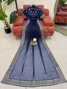 Bollywood Designer porter Saree Designer indien avec broderie, travail de perles, travail de séquence, mariage pakistanais et saree de fête - Product Image 2