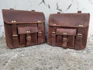 Sillín de cuero para motocicleta, alforjas marrones, alforjas, 2 bolsas laterales de búfalo - Product Image 4