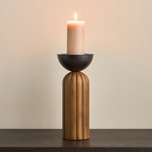 Portavelas rústico de madera y Metal, centro de mesa Vintage, acento decorativo para el hogar, diseño de Pilar moderno - Product Image 1