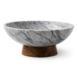 Bol à fruits en grès beige Offre Spéciale avec base en bois décor de table artisanal organisateur de cuisine en pierre naturelle bol toronto moderne - Product Image 2