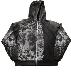 Ensemble jogging vintage personnalisé Survêtement avec fermeture éclair délavé à l'acide Survêtement Sweat à capuche unisexe et pantalon de survêtement évasé Survêtement pour hommes - Product Image 5