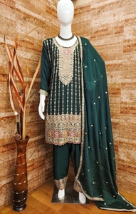 Tela de Chinon de moda de diseñador paquistaní indio Salwar Kameez secuencia bordado trabajo Dupatta calidad Premium para mujeres niñas - Product Image 2