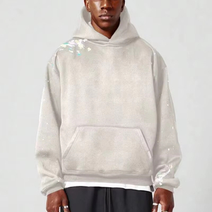 High Quality Oversized French Terry Pullover Sweat Hoodie Distressed <b>Sprayed</b> Dyed Embroidered Dropped Shoulders Blank Features - Product Image 6