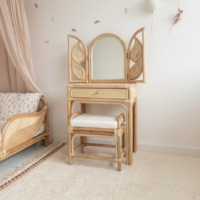 Coiffeuse simple en rotin designs uniques meilleur prix tables de toilette de maquillage naturel pour enfants dressing garde-robe
