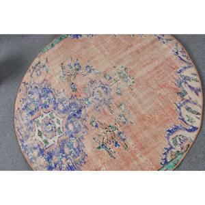 Vintage Blue Pink Wool Seagrass <b>Rug</b> 4.5 X 4.4 ft Large Area Turkish Rectangle Hallway Pattern Abstract <b>Car</b> Use Latex Room <b>Rug</b> - Product Image 5