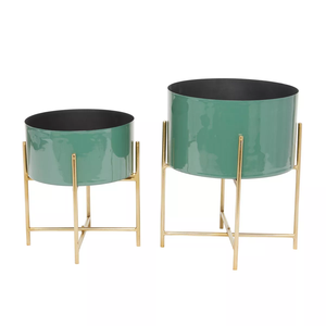 Exclusivos artículos de jardín de alta calidad impresos a mano al mejor precio <span class=keywords><strong>SET</strong></span>/2 macetas de interior de metal con estampado floral con soporte dorado - Product Image 6