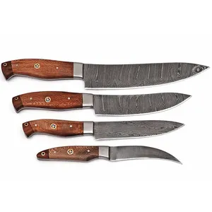 Vente en gros de couteaux de chef professionnels en acier Damas avec logo personnalisé \ 4 ensembles de couteaux de chef en acier Damas