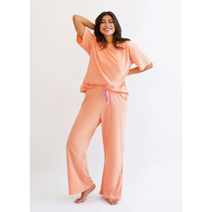 Women Soft Breathable Fluid Knit Rayon Front <b>Pajamas</b> Set XL Size Elastic Waist Drawstring Closure Casual Print Style Spring - Product Image 4