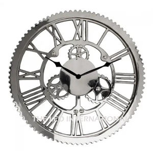 Horloge murale en acier inoxydable de haute qualité, simple, élégante, silencieuse, avec accessoires suspendus, chiffres dorés, forme ronde - Product Image 5