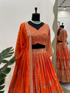 ชุดงานแต่งงานออกแบบสวม lehenga choli กับด้ายและลำดับการทำงาน - Product Image 3