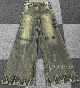 กางเกงยีนส์ทรงแบ็กกี้สำหรับผู้ชายกางเกงยีนส์ซักเย็บปะติดลายสตรีทย้อนยุคแนวสตรีทแฟชั่น - Product Image 5