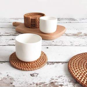 American Style Round Shape Handmade Rattan Coaster in Table Coaster for <b>Dinner</b> Home Decor Accessories - Product Image 2