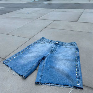 Pantalones cortos de mezclilla para hombre Pantalones cortos de mezclilla holgados con cremallera personalizados Pantalones cortos de mezclilla Baggy Jorts Skate Jeans Venta al por mayor Pantalones cortos de lavado para hombres - Product Image 2