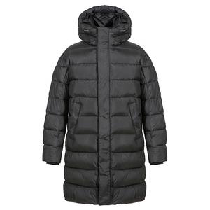 Chaqueta acolchada larga acolchada negra fina de alta calidad con logotipo personalizado y cuello con capucha cortavientos de invierno para hombre - Product Image 1