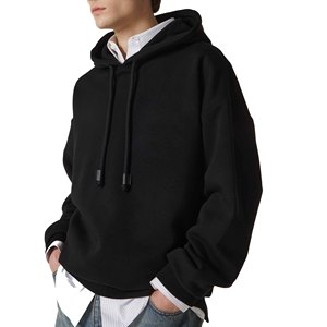 Sudadera con Capucha Extra Grande para Hombre, con Bolsillos, de Felpa, Color Negro Sólido, de Algodón Tejido, Corte Casual, Ropa de Invierno, Marca Spark - Product Image 3