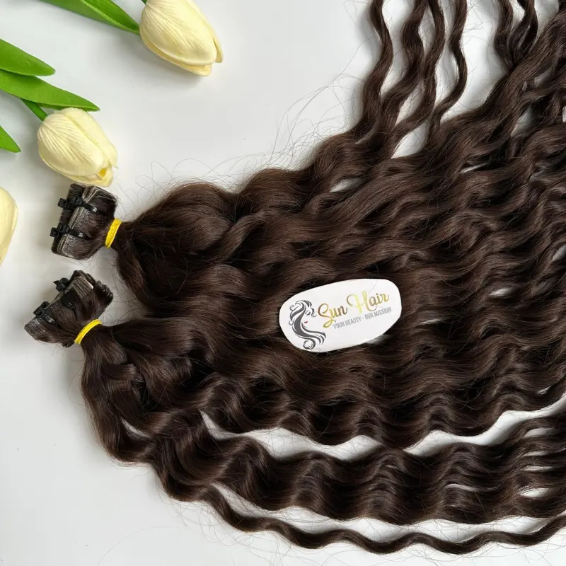 Sun Hair Company Hot Selling Water Wavy Color 3 Double Drawn Invisible Tape In 100% Vietnamese Human Hair Extensions