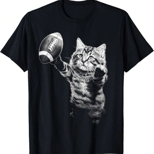 Fútbol americano para camiseta de gato Lucky Old Fan Shirt #1 Fan Silk Screen Printed Football Top para gatos y sus dueños - Product Image 1