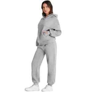<b>Women</b> Hooded Casual Drop Shoulder 2-Piece <b>Jogger</b> Tracksuits Custom Ladies Sports <b>Fleece</b> Patch Applique Embroidery Sweatsuits - Product Image 1