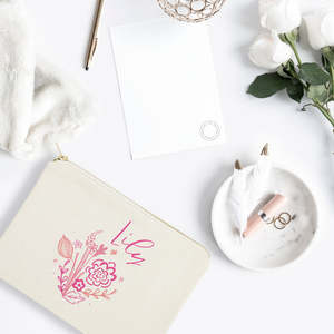 Pochette de maquillage portable en PU rose à motif floral avec fermeture éclair et logo personnalisé – Idéale pour femme - Product Image 3