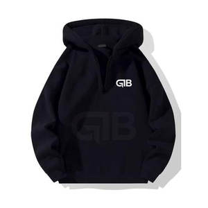 Nouvel arrivage Sweat à capuche d'hiver respirant 100% coton de qualité supérieure à demi-fermeture éclair pour adultes, tenue décontractée avec motif solide - Product Image 1