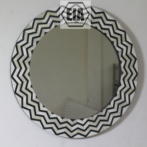 Marco de espejo de pared ovalado de MDF con incrustaciones de hueso de estilo moderno, espejos de baño decorativos de arte indio exótico, esquema de Color dorado - Product Image 1