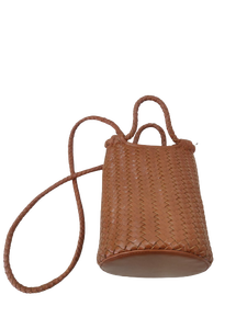 Bolso cruzado cilíndrico de lujo para mujer, bandolera de cuero genuino, marrón, tejido a mano, tejido Diagonal, de cuero trenzado - Product Image 4