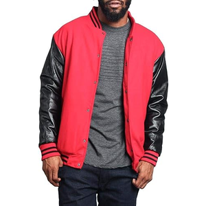 Chaqueta Universitaria de Lana Personalizada para Hombre, Cuero Genuino con Cuello Alto, Parches Bordados Negros y Rojos, Etiquetas para Hombre y Mujer - Product Image 5