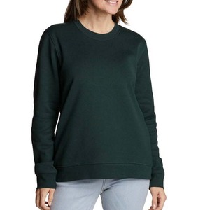 Sudadera de cuello redondo verde oscuro para mujer, manga larga, color sólido, tejido de algodón, para otoño - Product Image 5