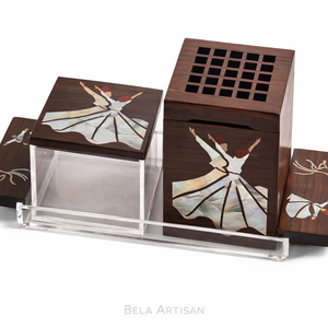 Bela - Juego de Bandejas Decorativas para el Hogar, Hechas a Mano, Ecológicas, de Madera de Mango, con Incienso Indio, Mabkhara, Frascos para Bakhoor, Elegantes Bandejas para Servir - Product Image 1