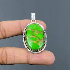 จี้เงินสเตอร์ลิง925แบบคลาสสิกสีเขียวทองแดงประดับพลอยเทอร์ควอยซ์หรูหราสวยงามสำหรับเป็นของขวัญในงานปาร์ตี้ - Product Image 2