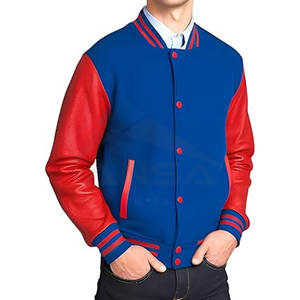 Veste universitaire pour homme sur mesure en gros, manches en cuir véritable, corps en laine, style lettreman brodé, chaude et légère - Product Image 2