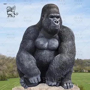 BLVE bahçe dekoratif Metal sanat bakır pirinç hayvan adam heykeller yaşam boyutu döküm bronz Gorilla heykeli