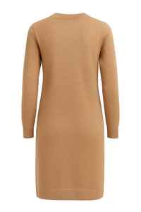 Suéter de invierno informal largo hasta la rodilla con cuello redondo clásico para mujer, silueta ajustada de lana extrafina 100% - Product Image 2