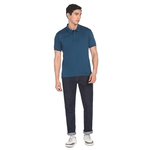 WAGSAM SPORTS Chemise décontractée à manches courtes pour homme en piqué respirant de couleur unie, tricotée en polyester/coton, bleue - Product Image 3