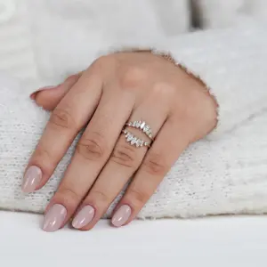 Marquise Lab Grown Stackable Bridal <b>Ring</b> <b>Set</b> Diamond Cluster <b>Sterling</b> <b>Silver</b> Gold VS1 Clarity-Elegant Luxurious Wedding - Product Image 6