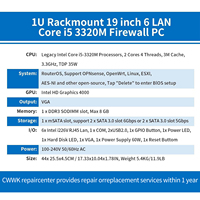 Serveur pare-feu en rack CWWK 1U 989, routeur Pfsense I5-3320M, 2 x 82599ES 10G SFP+, 6 x I226V 2.5GbE LAN, 19 pouces, OPNsense