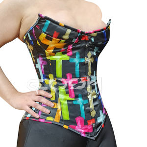 Corset en satin imprimé croix multicolores, cintré pour une taille sablée, idéal pour la mode et le maintien de la silhouette - Product Image 5