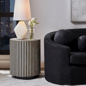 Tabouret de bout de tambour moderne fait à la main Table d'appoint basse en incrustation d'os pour le salon et la chambre à coucher-Royal Deco March's Wooden End Table Design - Product Image 3