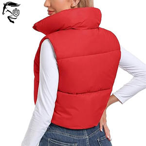 Top Premium <b>Women</b> <b>Red</b> Cropped Breathable Jackets Puffer Jackets for Winter Zipper up Custom logo Girl's Warm Sleeveles jackets - Product Image 3