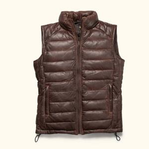 <b>Men's</b> Puffer <b>Coat</b> With 2 Ton Color Puffy Leather Vest, Wholesale Premium Quality New Design Own Logo Puffer Leather Vest Adult - Product Image 3