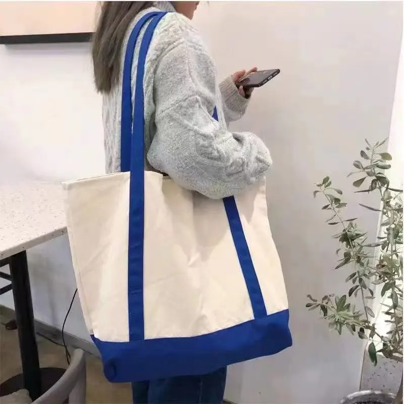 Venta al por mayor de logotipo personalizado impreso respetuoso con el medio ambiente simple de compras de algodón de gran tamaño pesado bolsa de lona