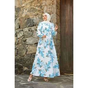 Vestido Modal con Estampado Floral Azul, Estilo Casual para Dama, con Lazos Laterales, Decoración Drapeada, Transpirable, Cintura Impero, Talla XL, Conjunto Elegante para el Día - Product Image 4