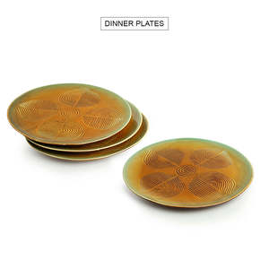 Peacock Boulevard Juego de 4 platos de cena de cerámica grabados a mano Patrón de sopa y pan personalizable seguro para microondas para hoteles - Product Image 6