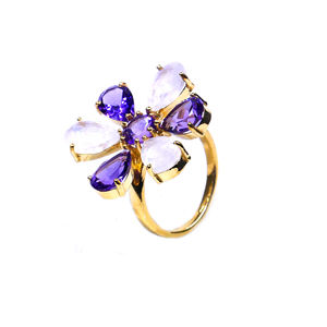 Wedding Wear 925 Sterling Silver <b>Gold</b> Plated Vermeil Amethyst <b>White</b> Rainbow Moonstone Gemstone Classic <b>Ring</b> - Product Image 5