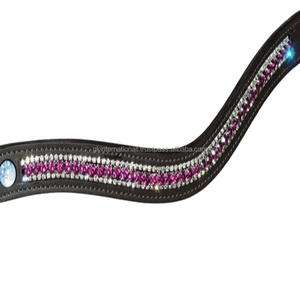 Decorative 3 Row Purple Crystals <b>Shining</b> Diamante Chain Empty Channel Wave Shape Leather Horse Brow Band in All Sizes & Colors - Product Image 1
