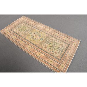 3x6 ft Rug, Turkish Vintage Rug, <b>Brown</b> Green Ombr <b>Wool</b> Rug - Product Image 1