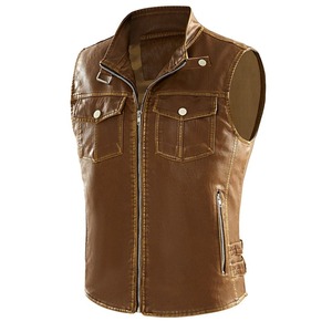 Chaleco Retro Punk de cuero PU para hombre con lona, cortavientos informal de lana para invierno, chaleco cálido sin mangas, ropa exterior - Product Image 2